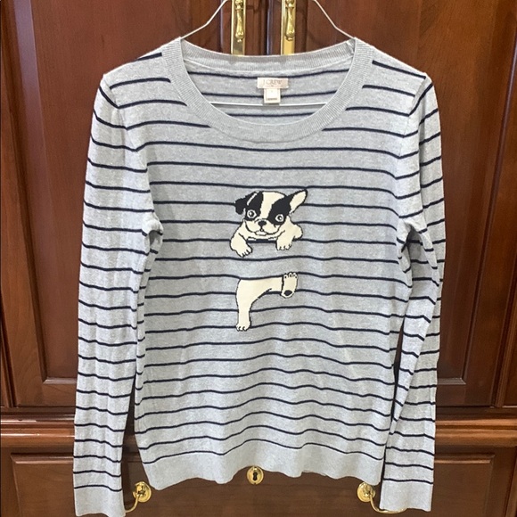 J. Crew Sweaters - J Crew women dog (French Bull Dog) sweater
Size Small Black and Gray